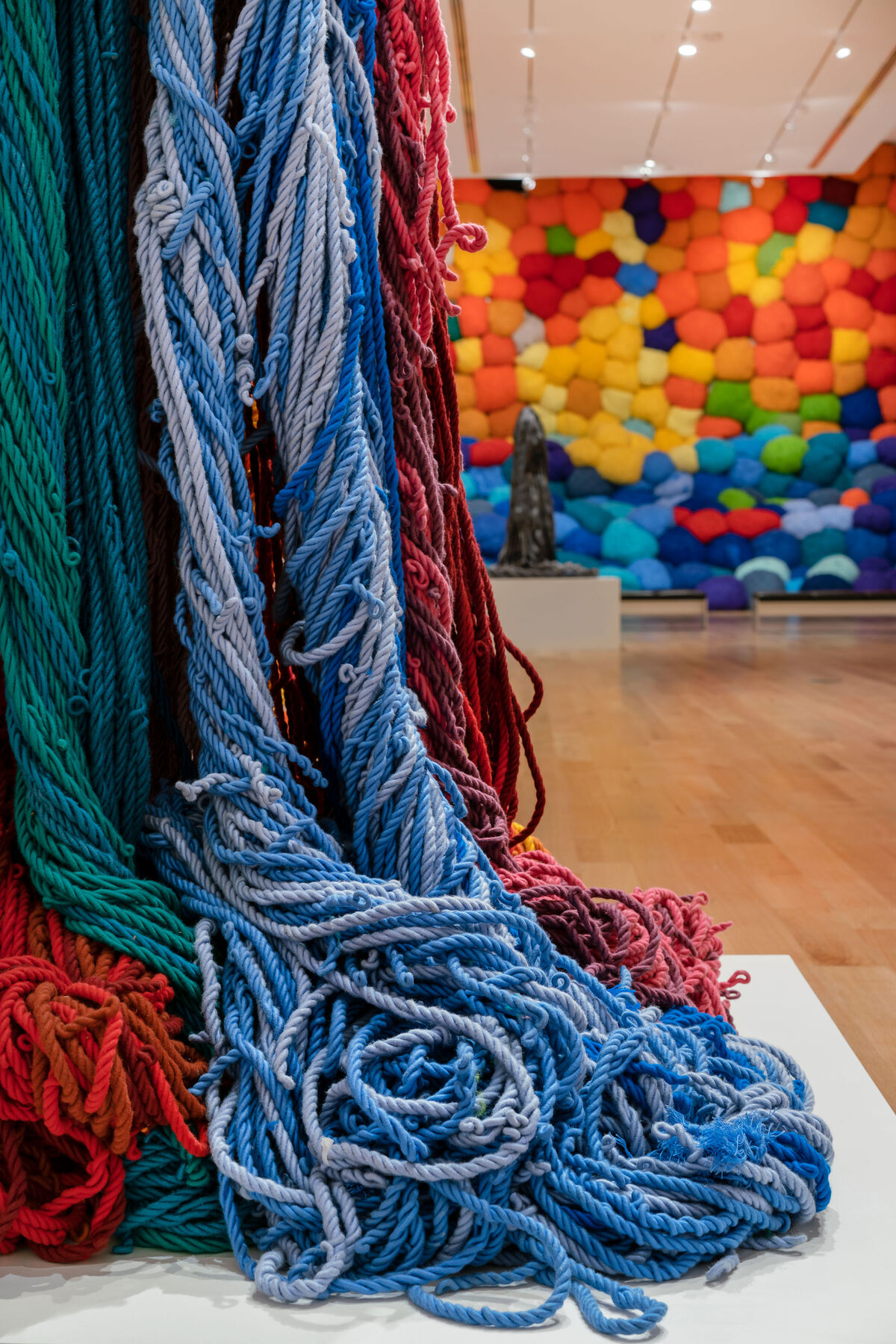 Installation view of “Sheila Hicks: Campo Abierto (Open Field),” at The Bass, 2019. Photo by Zachary Balber. Courtesy of The Bass, Miami Beach.