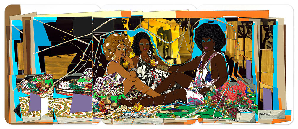 Mickalene Thomas, Le Déjeuner sur l&#x27;herbe: Les trois femmes noires, 2010. © Mickalene Thomas. Courtesy of Mickalene Thomas Studio.