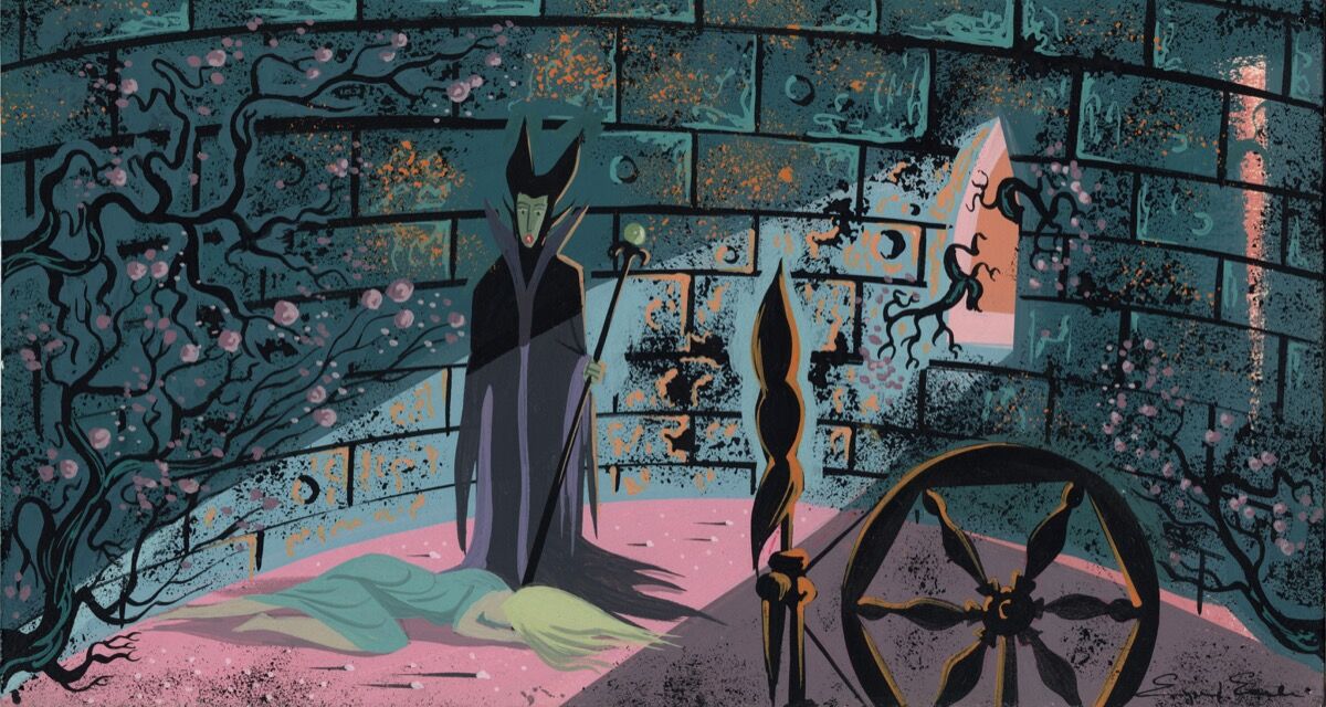 Eyvind Earle, Concept painting, c. 1959, Sleeping Beauty, 1959. Collection of the Walt Disney Family Foundation. © Disney. Courtesy of the Walt Disney Family Museum.