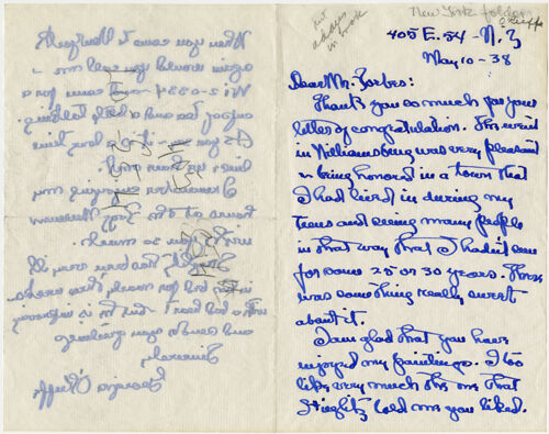 Letter from Georgia O’Keeffe to Edward Forbes, May 10, 1938. © 2013 Georgia O’Keeffe Museum / Artists Rights Society (ARS), New York.