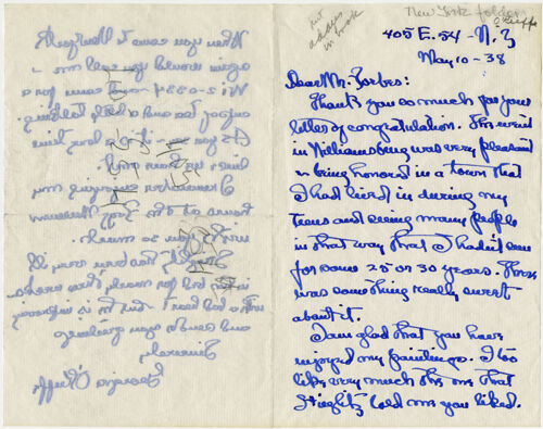 Letter from Georgia O’Keeffe to Edward Forbes, May 10, 1938. © 2013 Georgia O’Keeffe Museum / Artists Rights Society (ARS), New York. 