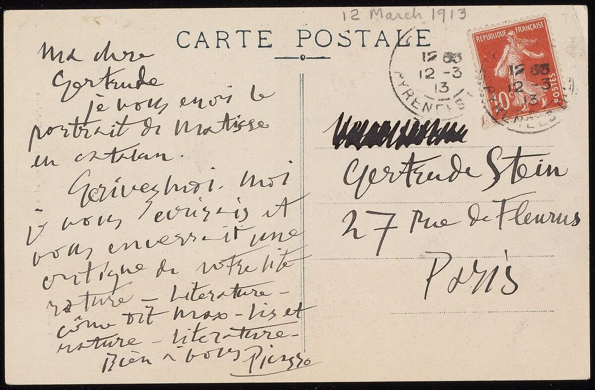 Letter from Pablo Picasso to Gertrude Stein. © 2017 Estate of Pablo Picasso/Artists Rights Society (ARS), New York. Courtesy of Beinecke Rare Book and Manuscript Library.