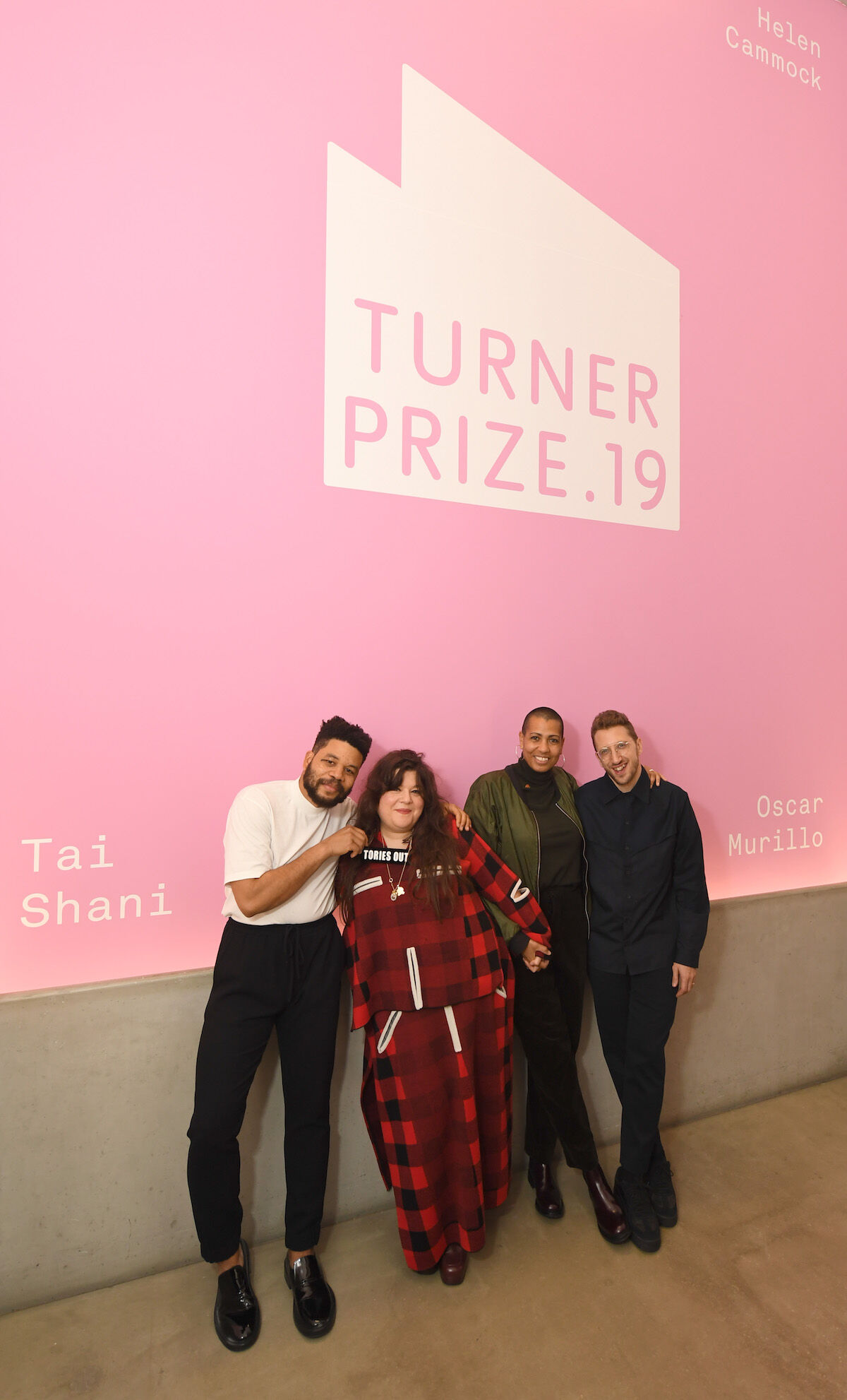 The four nominated artists for the 2019 Turner Prize at the awards ceremony. From left to right: Oscar Murillo, Tai Shani, Helen Cammock, and Lawrence Abu Hamdan. Photo by Stuart Wilson/Getty.