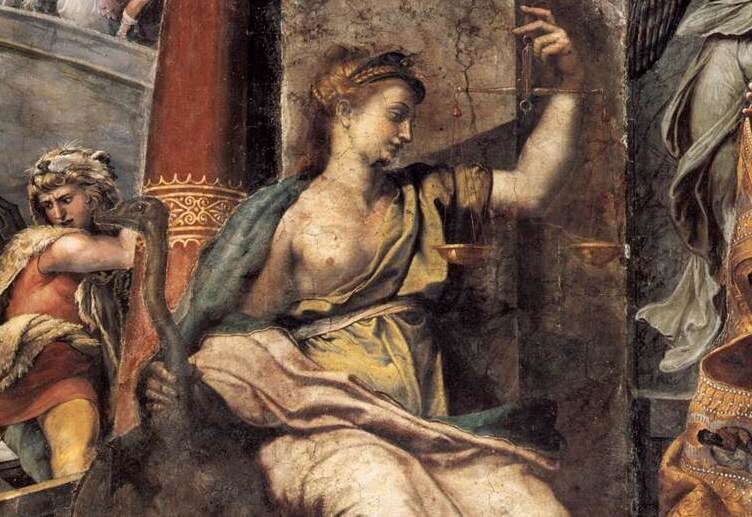 The allegory of Justice in the Room of Constantine. Photo via Wikimedia Commons. 