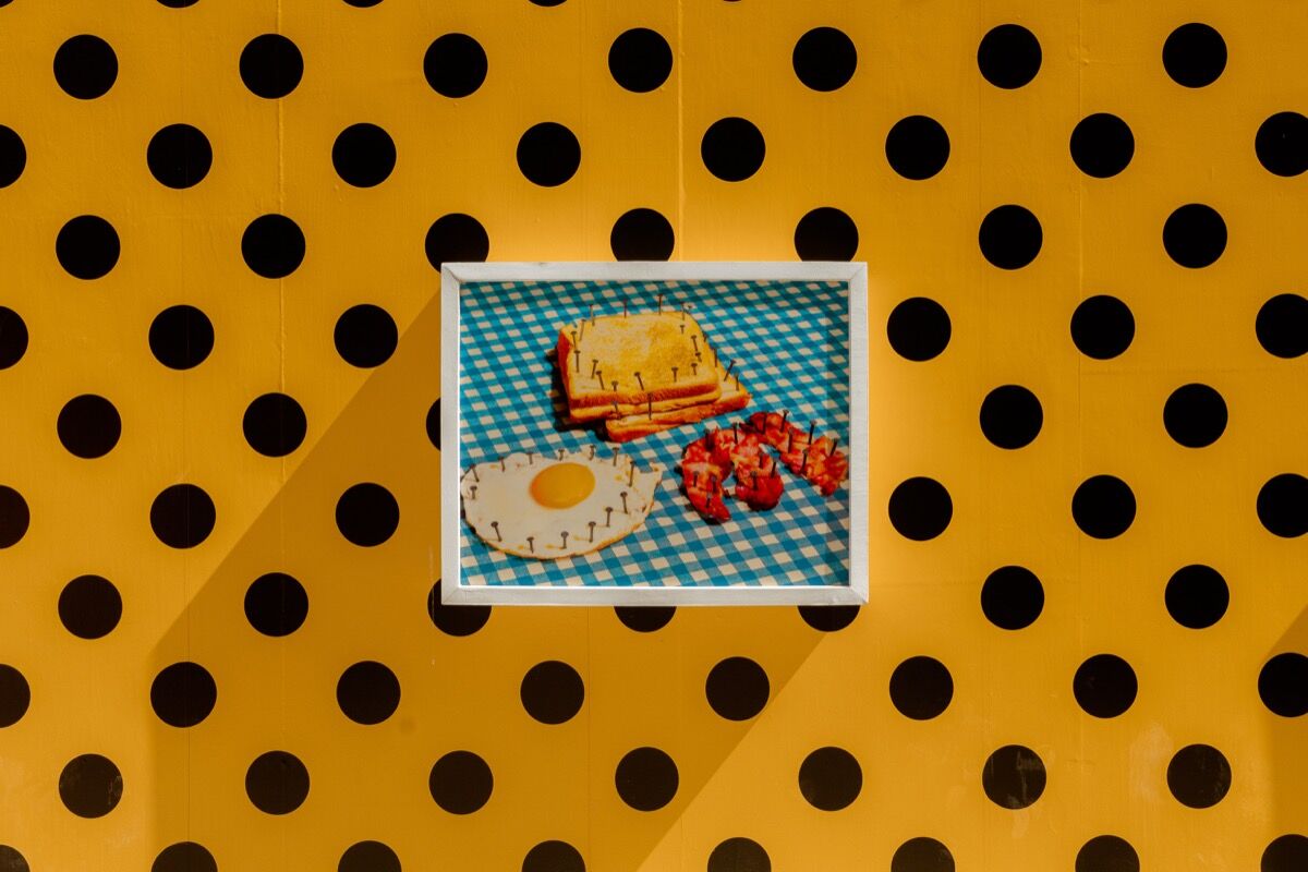 Installation view of work by Maurizio Cattelan and Pierpaolo Ferrari. Photo by Eduardo Vázquez.