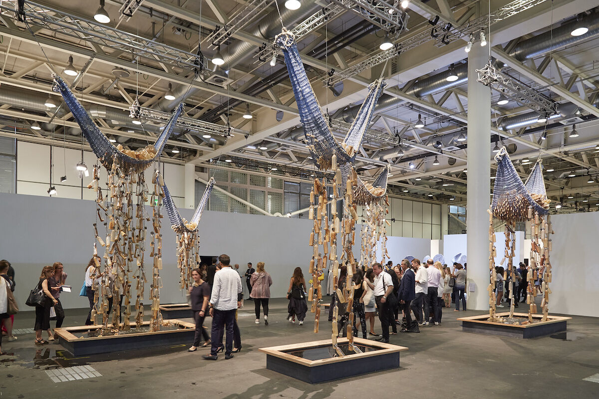 Installation view of Sue Williamson, Messages from the Atlantic Passage, 2017, presented by Goodman Gallery at Art Basel Unlimited, 2017. Photo by Benjamin Westoby for Artsy. 