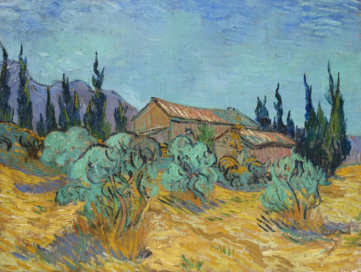 Vincent van Gogh, Cabanes de bois parmi les oliviers et cyprès, 1889. Được phép của Christie's Images Ltd.