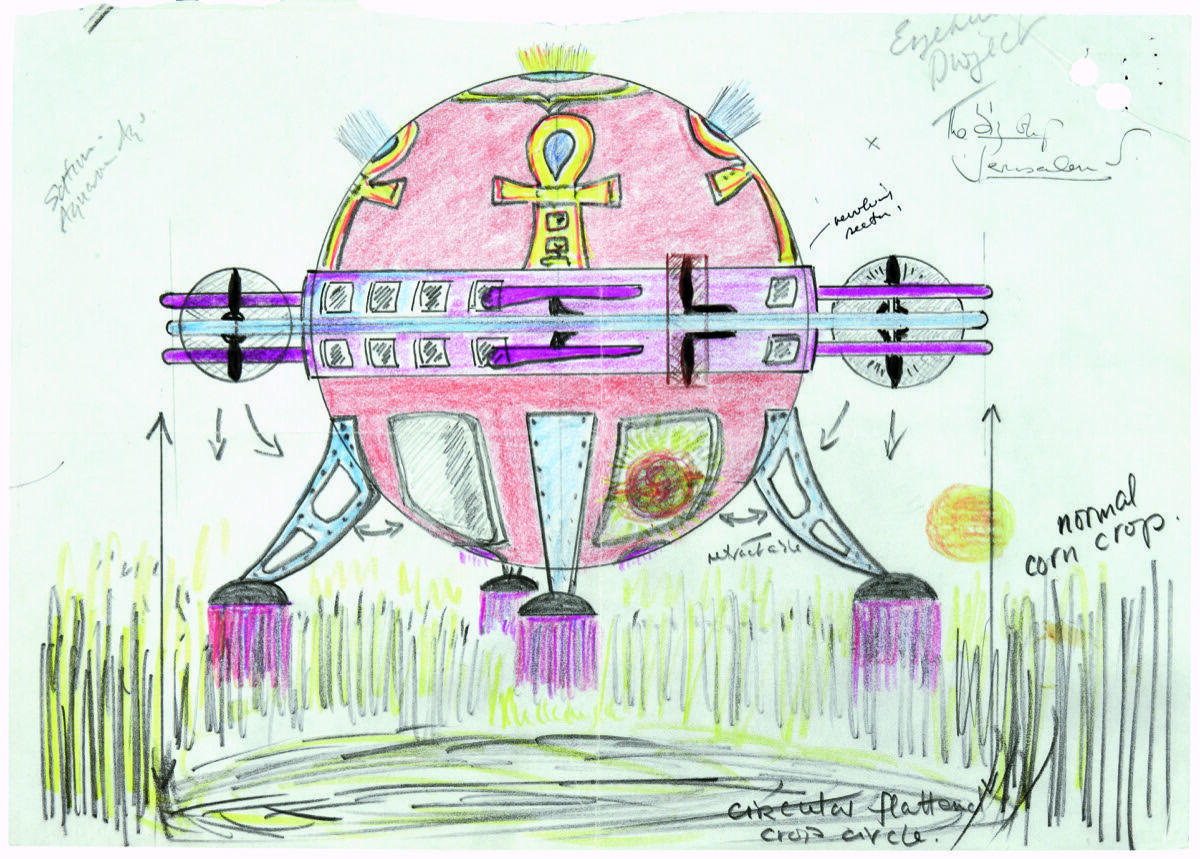 The National Archives DEFE24/1999. Drawing of a UFO producing a crop circle, November 1998.