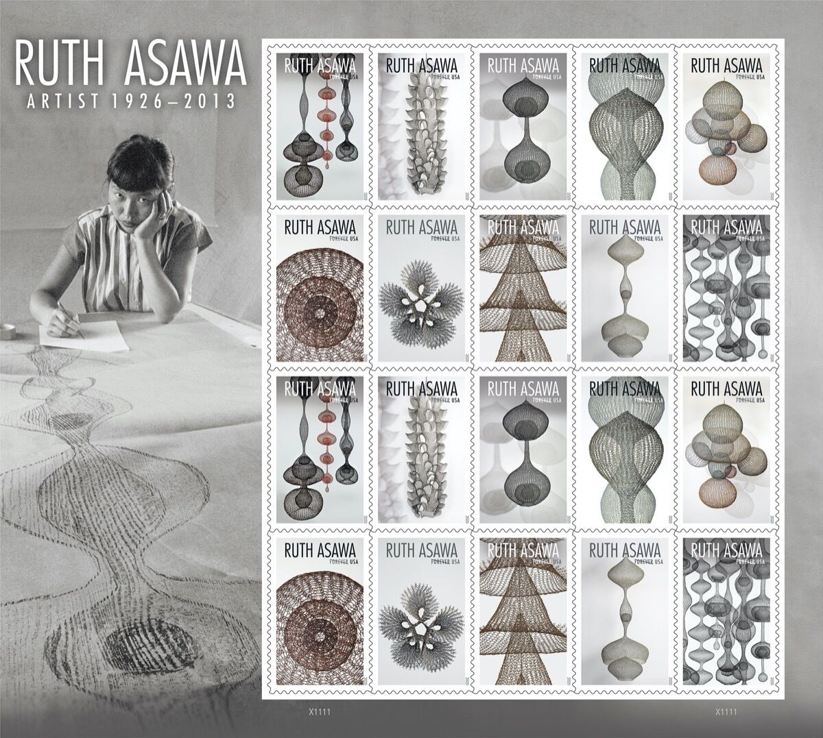 Ruth Asawa’s USPS stamp series. Courtesy of United States Postal Service.