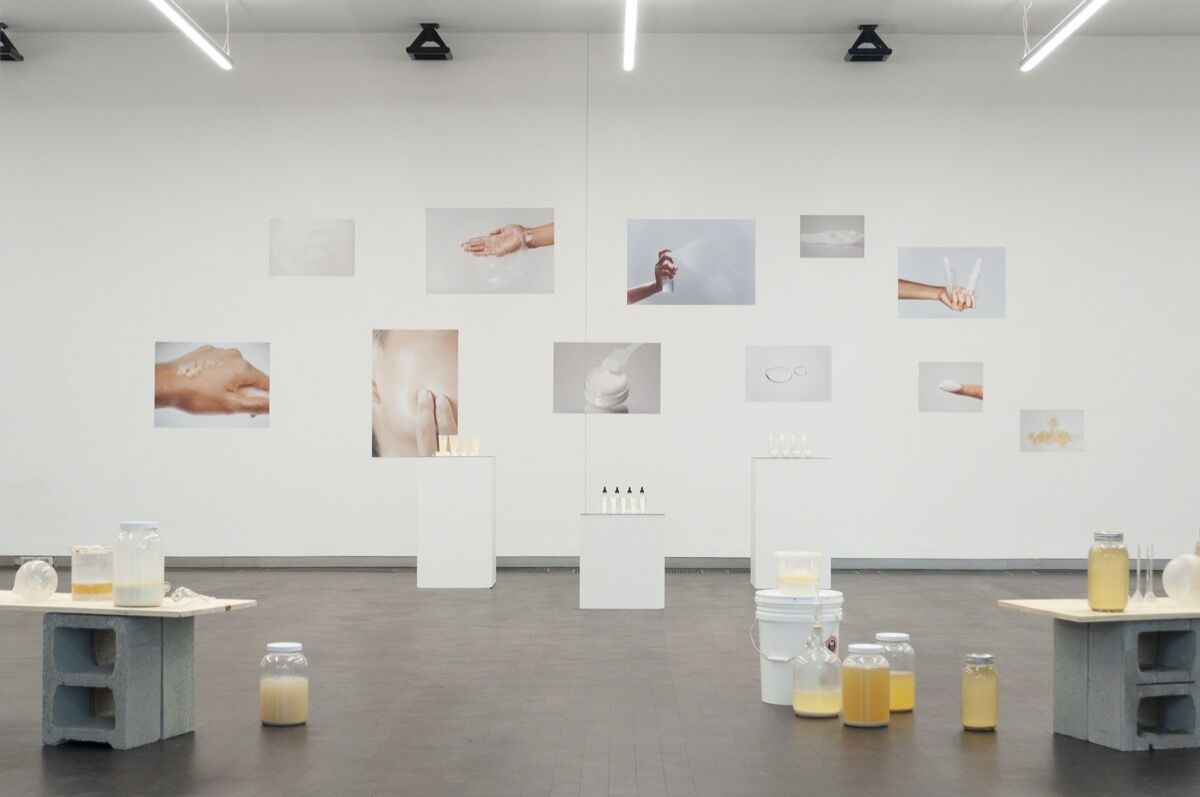 Tiffany Jaeyeon Shin, installation view of “Universal Skin Salvation 2.0: Strange Life: Beauty, Race & War” at Lewis Center for the Arts, Princeton University, 2018. Courtesy of the artist.