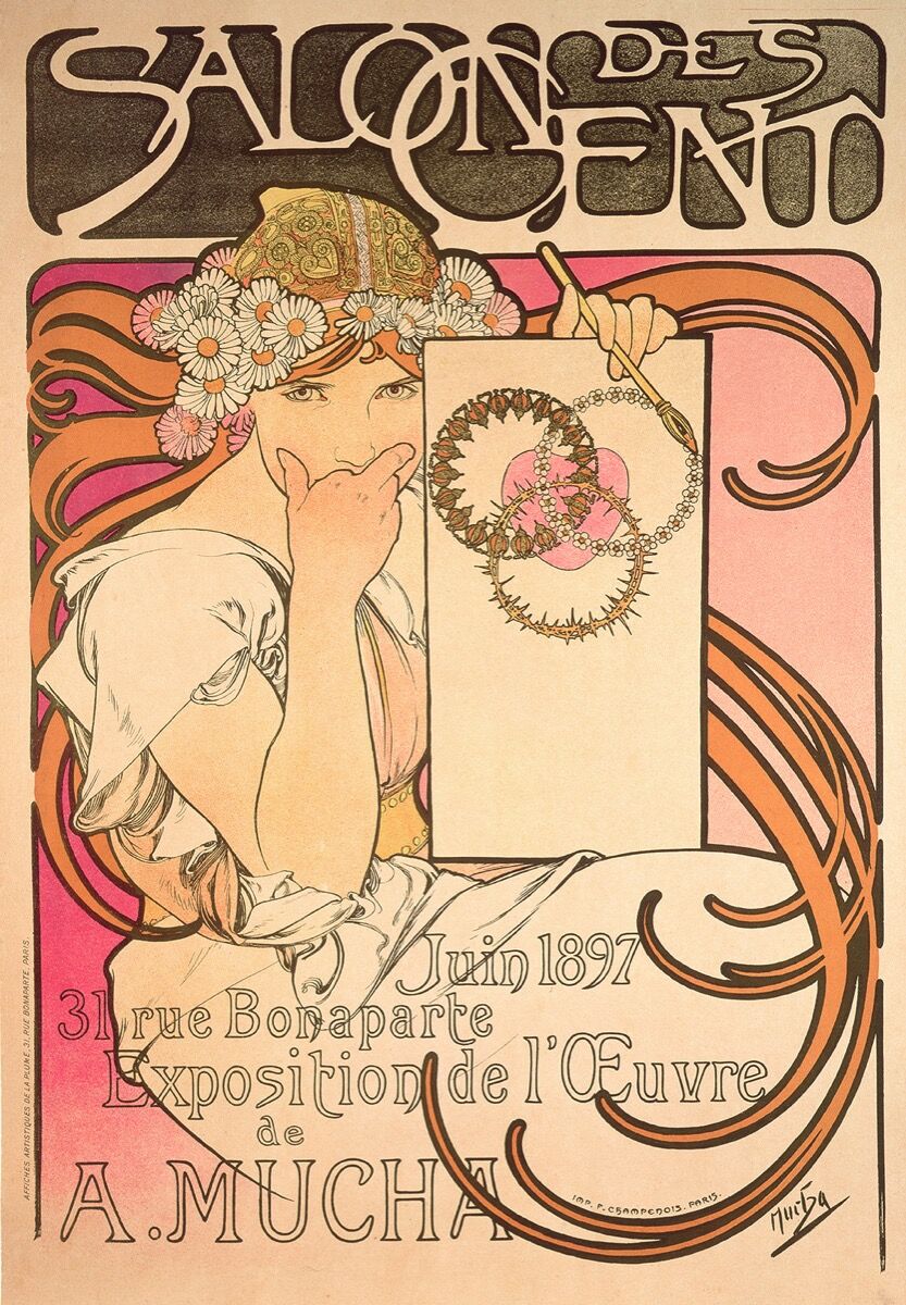 Alphonse Mucha, Salon des Cent: exposition de lâoeuvre de Mucha, 1897. Â© Mucha Trust 2018. 