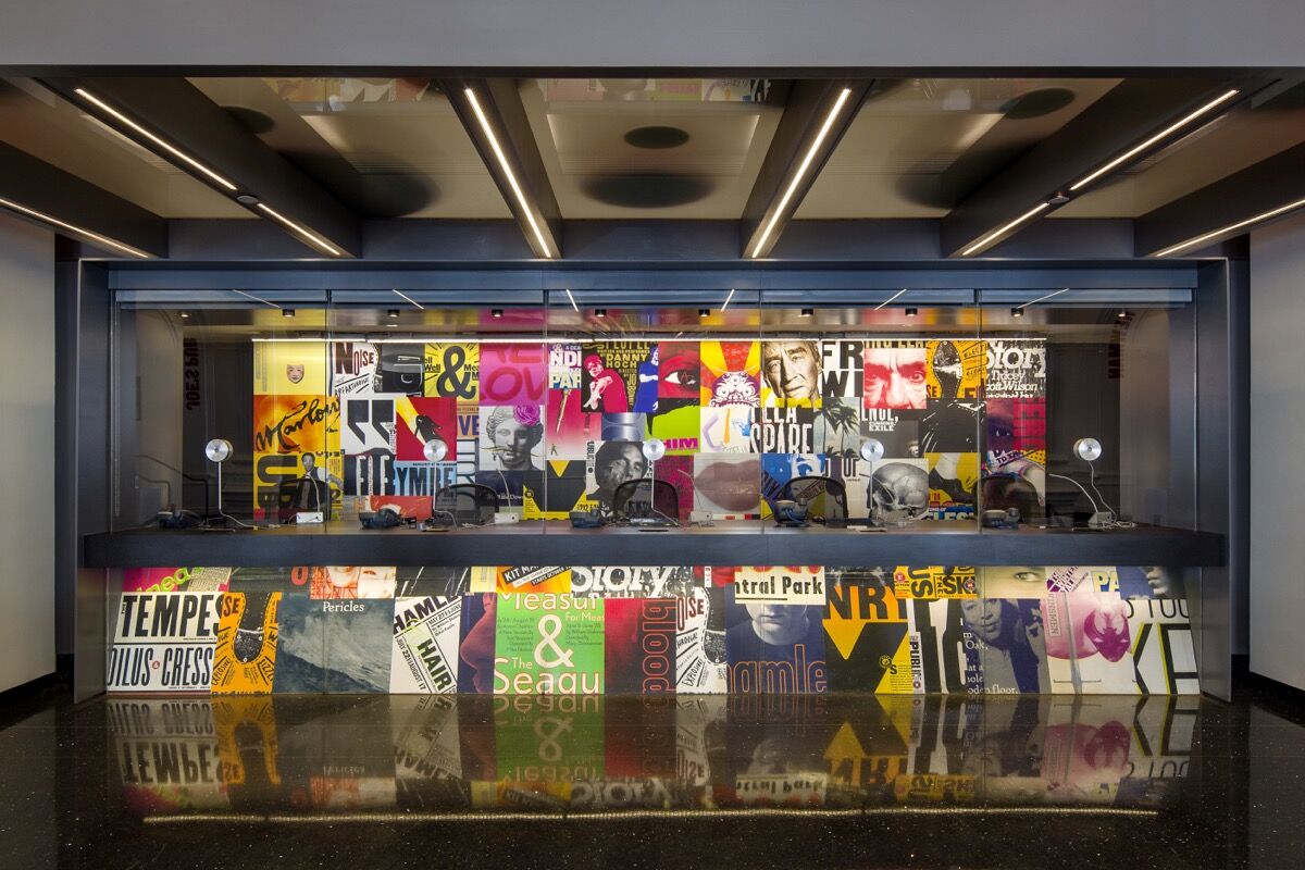 Box office Display in the Public Theater lobby. Courtesy of Pentagram.