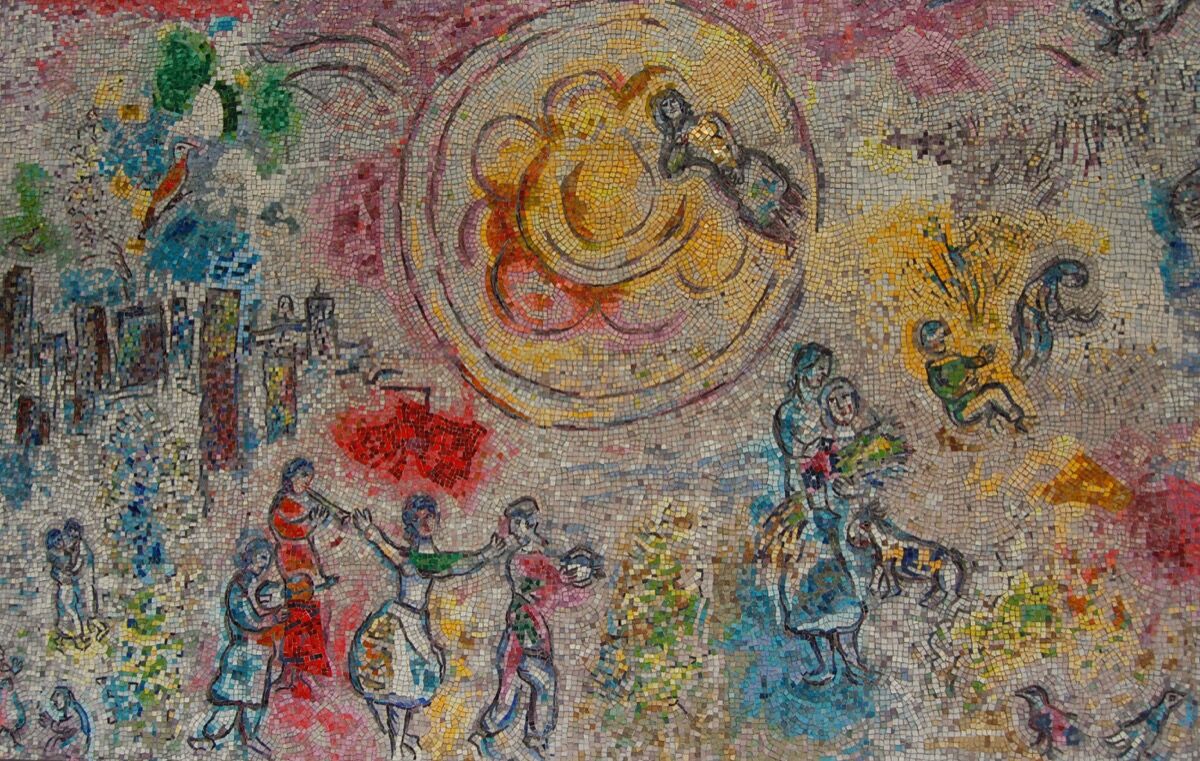 Detail of Marc Chagall, The Four Seasons, at the Exelon Plaza, Chicago, 1974. Photo by UGArdener, via Flickr.