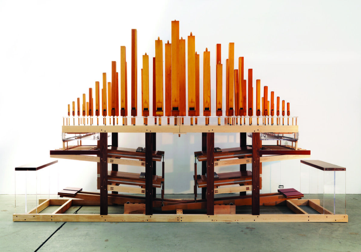 Tauba Auerbach and Cameron Mesirow, Auerglass Organ, 2009. Built by Parsons Pipe Organ Builders. Photo by Max Farago. Courtesy of Paula Cooper Gallery, New York.