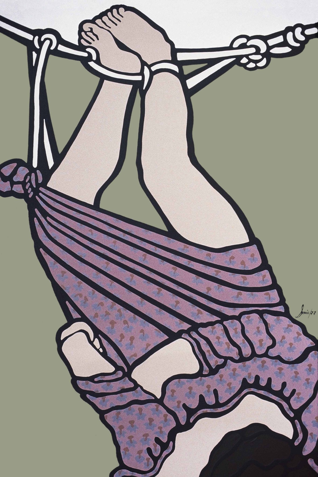 Sonia Gutiérrez, Y con unos lazos me izaron (And they lifted me up with a rope), 1977. Museo de Arte Moderno La Tertulia, Cali, Colombia.  © Sonia Gutiérrez. Courtesy of the artist.
