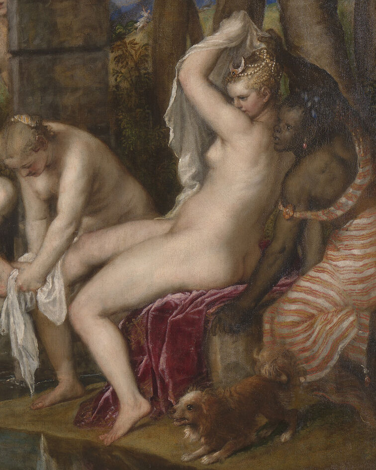 Tiziano, detalle de Diana y Acteón, 1556-59. Cortesía de las Galerías Nacionales de Escocia.