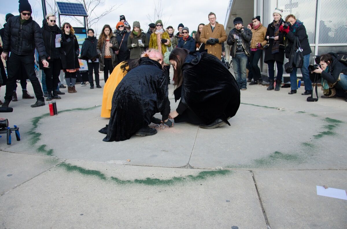 WITCH stage “a ritual performance for housing rights” in Chicago, February 2016. Photo by Paul Callan, via Flickr.