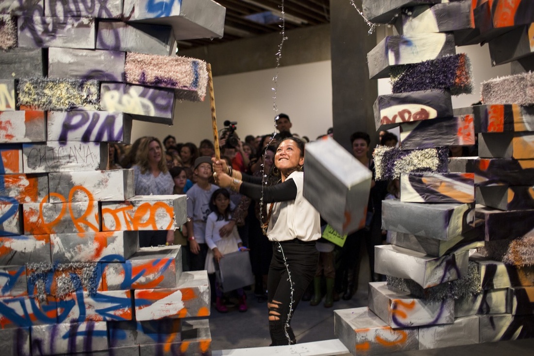 Installation view of Sita Bhaumik's 2016 exhibition at Southern Exposure, Estamos contra el muro | We are against the wall. Photo by Sana Javeri Kadri. Courtesy of Southern Exposure.