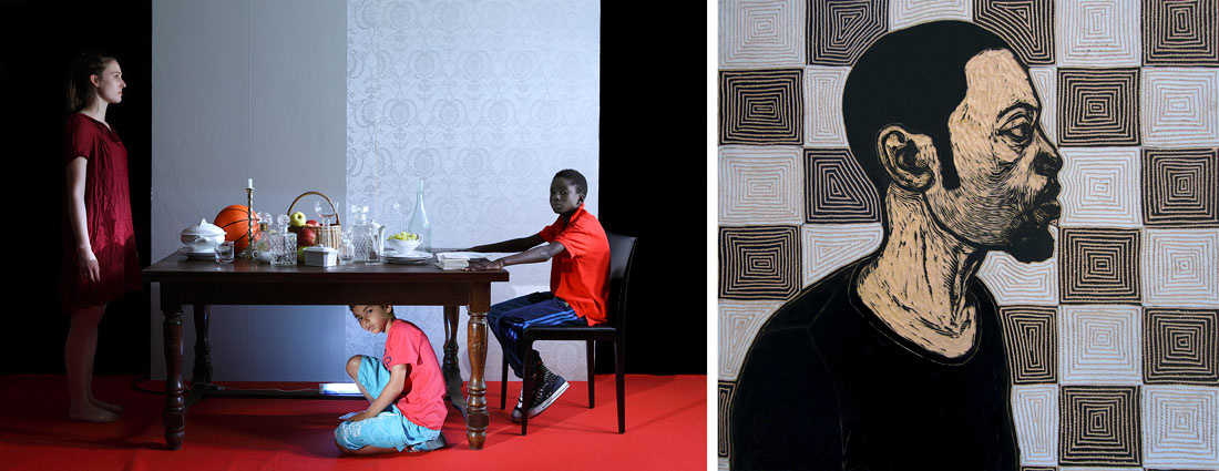 Halida Boughriet, Diner des anonymes from the series Pandora, 2014; Ephrem Solomon Tegegn, Untitled from the series Forbidden Fruit, 2014. Courtesy of Richard Taittinger Gallery.