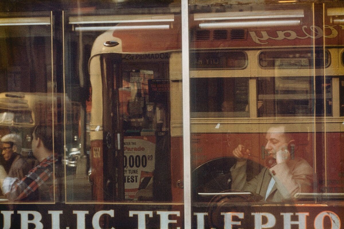 Saul Leiter, Phone Call, 1957, from “Early Color.” Courtesy of Steidl.