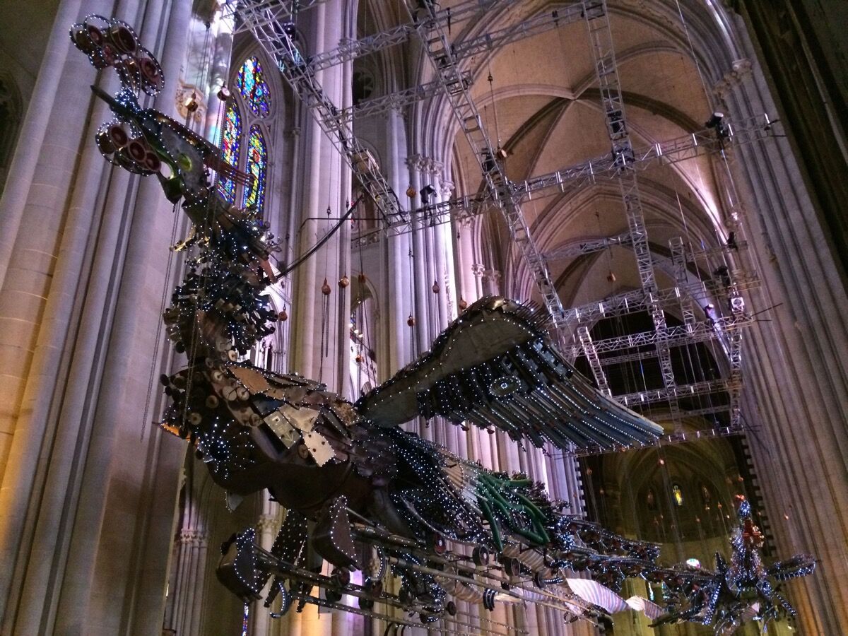 Installation by Xu Bing at Saint John the Divine. Photo by Jesse Robert Coffino.