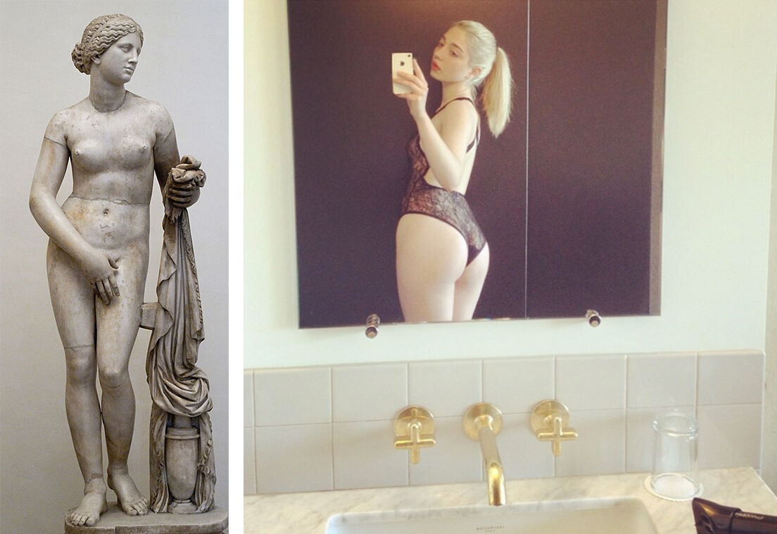 Left: Aphrodite of Knidos, Ludovisi Collection. Photo by Marie-Lan Nguyen, via Wikimedia Commons. Right: Photo by @amaliaulman, via Instagram.