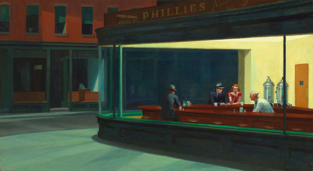 Edward Hopper, Nighthawks, 1942. Photo via Wikimedia Commons.