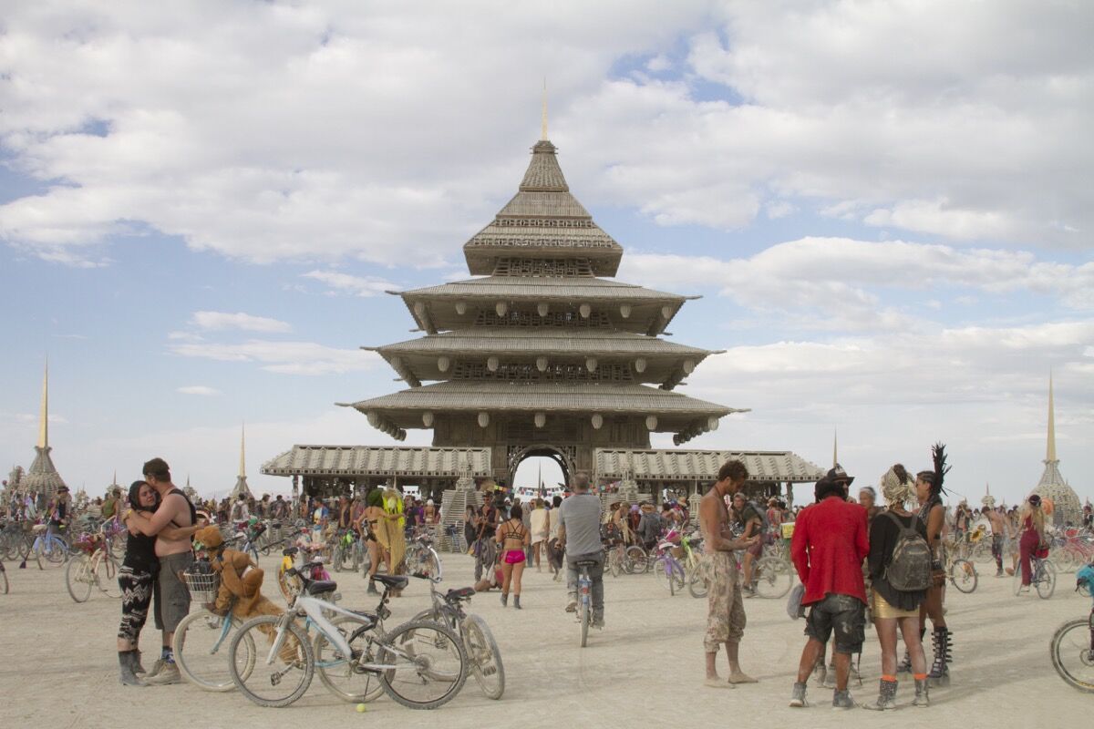 The last of David Best’s iconic installations on the playa, The Temple (2016) reached 100 feet into the air and was surrounded by eight altars.