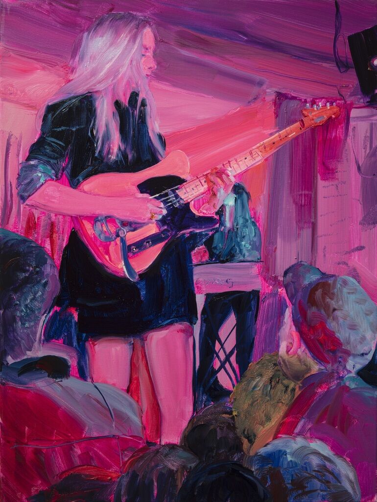 My girlfriend in a short skirt, a row of men between us