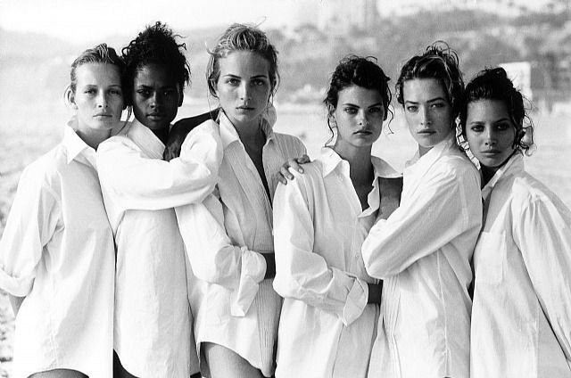 ESTELLE LEFEBURE, KAREN ALEXANDER, RACHEL WILLIAMS, LINDA EVANGELISTA,  TATJANA PATITZ, CHRISTY TURLINGTON, VOGUE U.S.A., SANTA MONICA,  CALIFORNIA