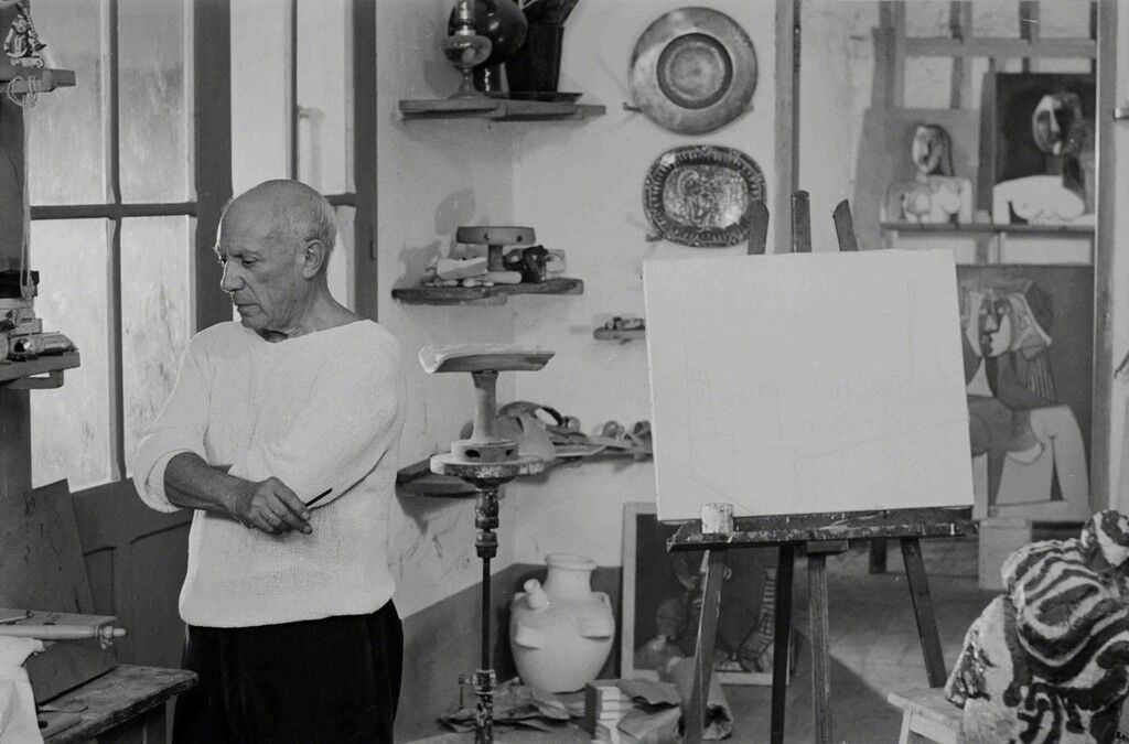 Picasso in his Le Fournas studio at Vallauris