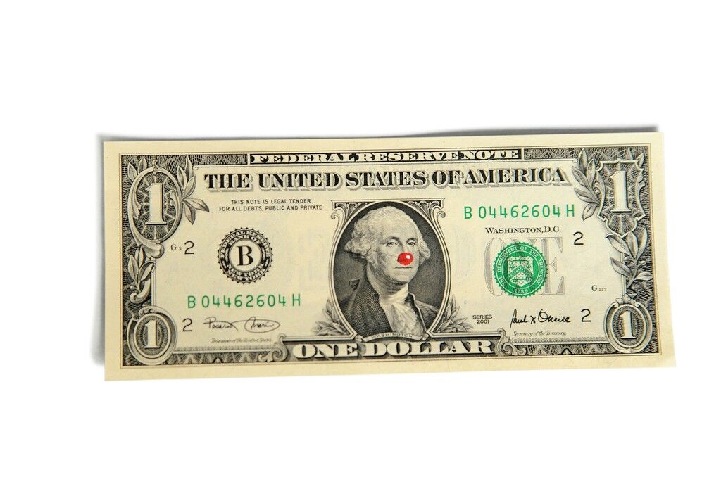 One Dollar Bill with Red Nose