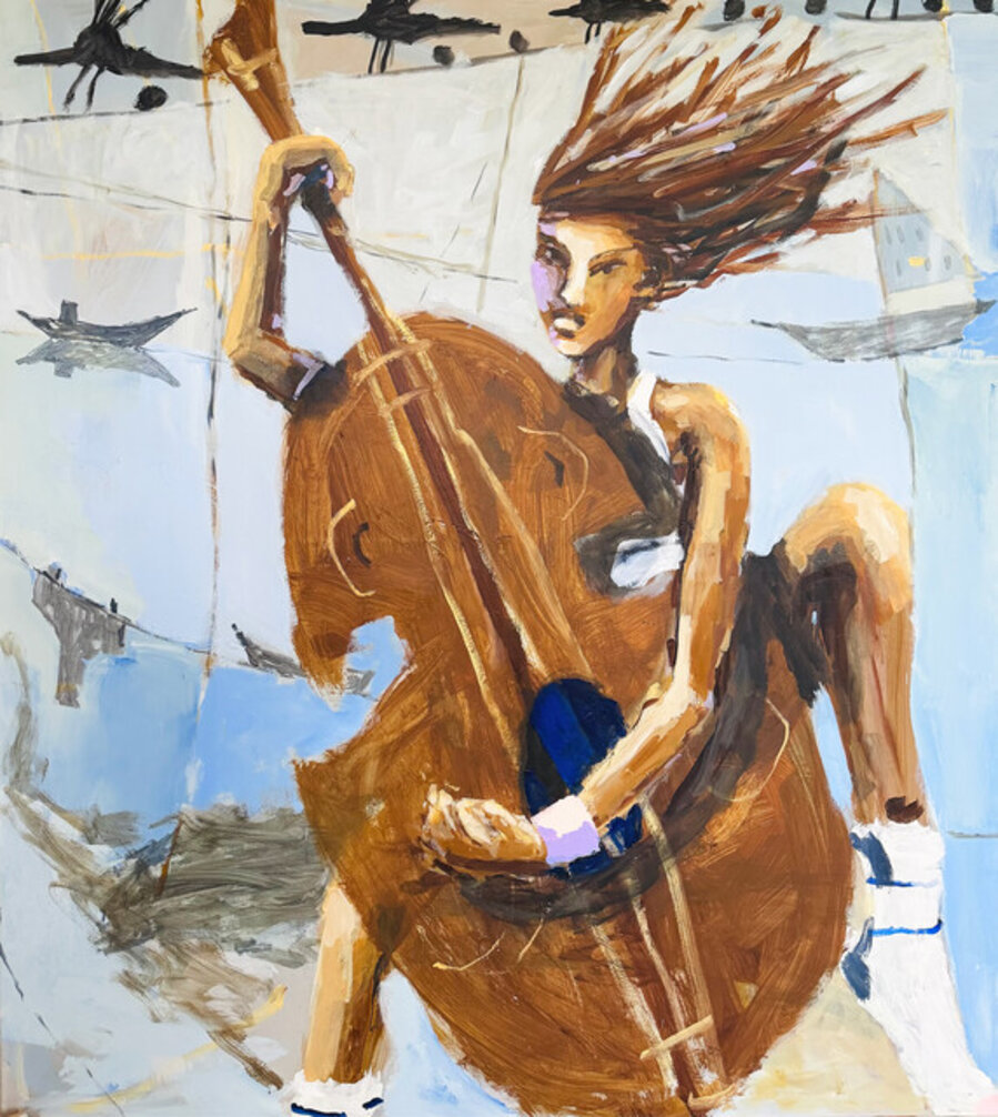 Playing Contrabass in White Socks