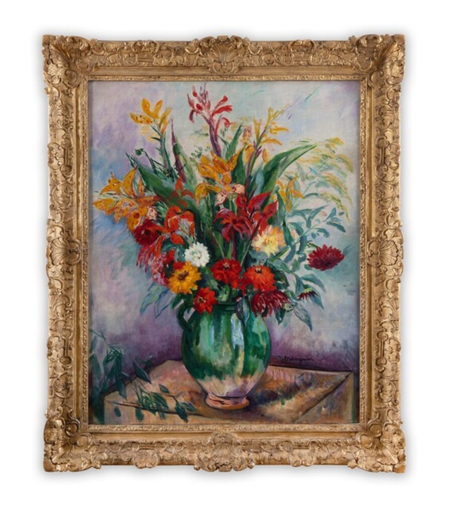 Vase vert et fleurs