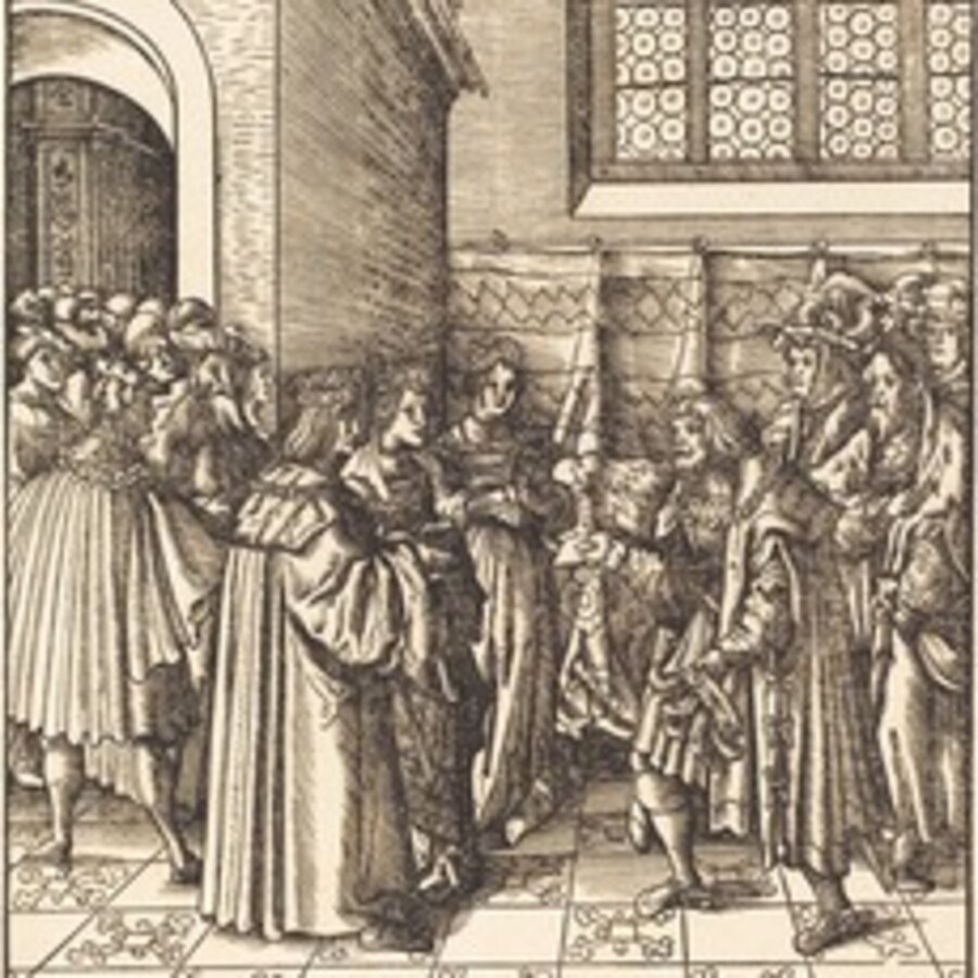 A Legation before a King, near Him Two Women Standing