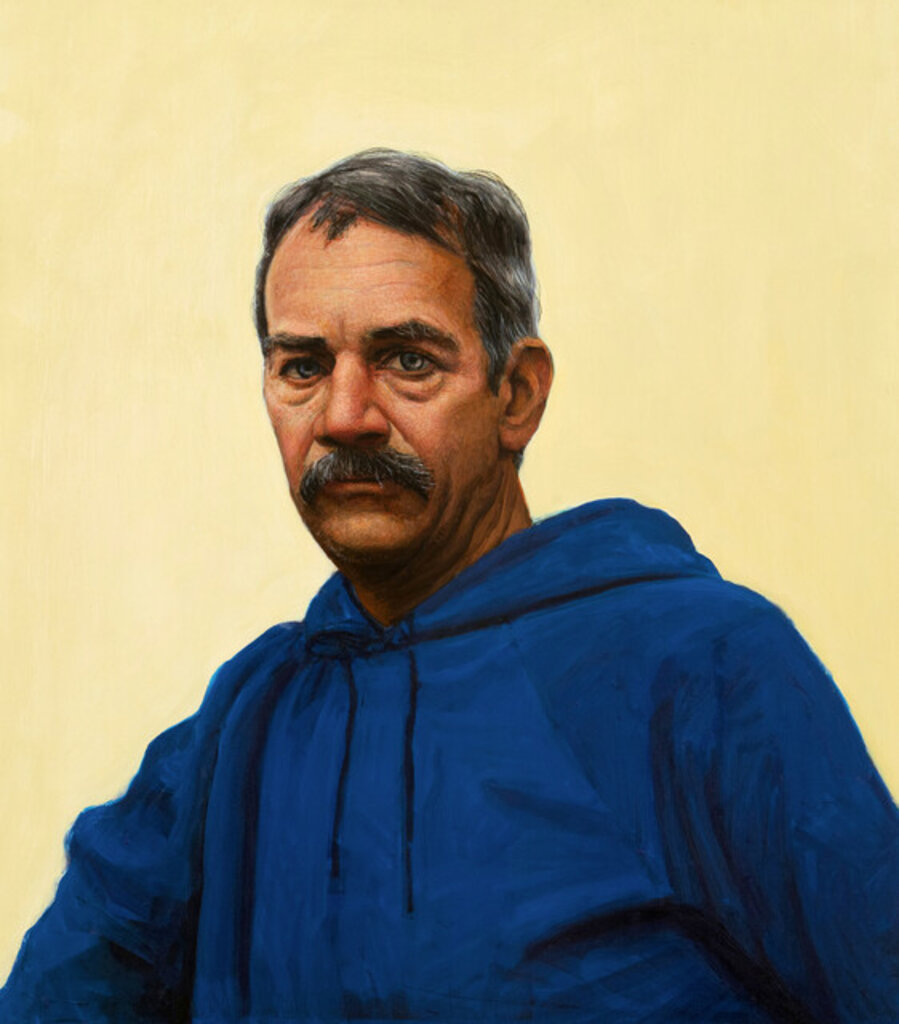 Self-Portrait in Blue Hooded Sweatshirt