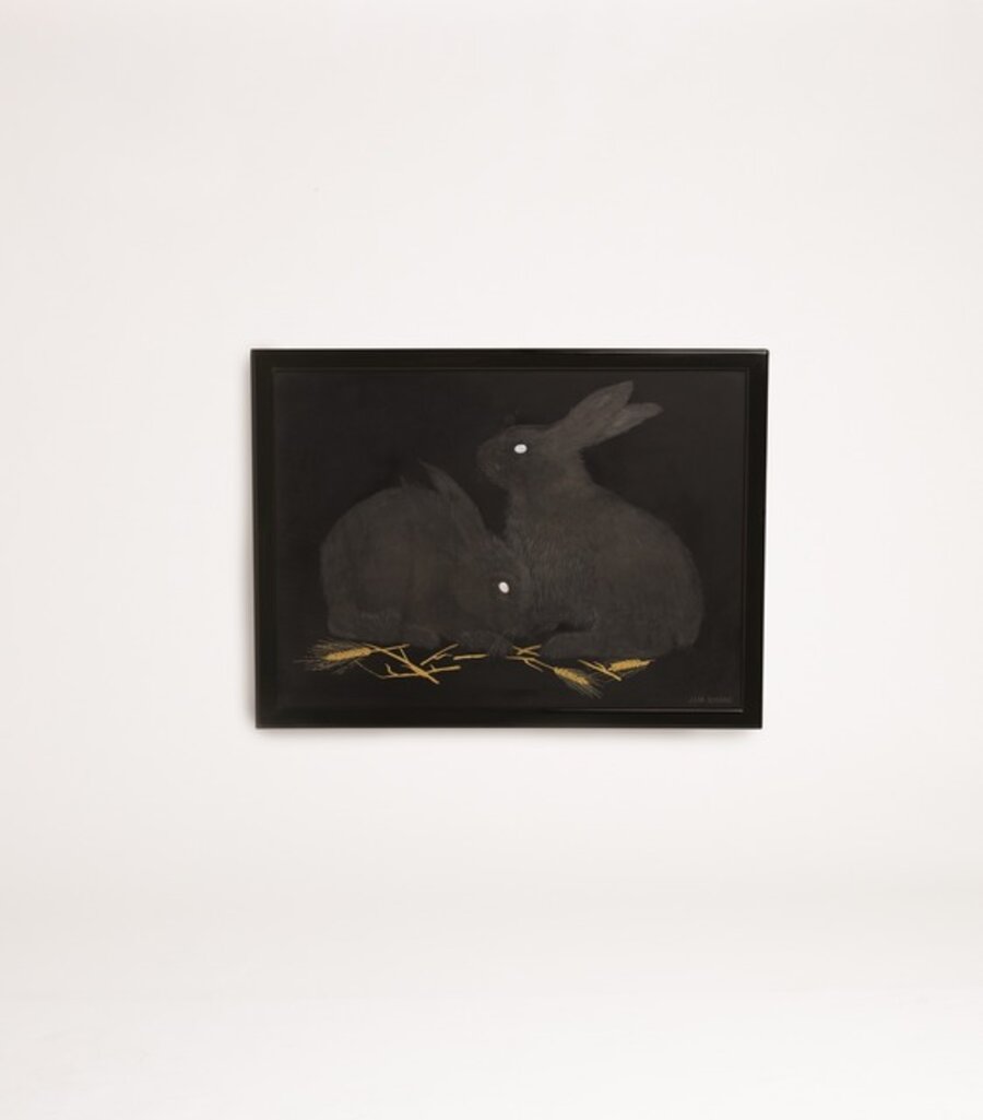 Lacquered Panel Depicting Rabbits