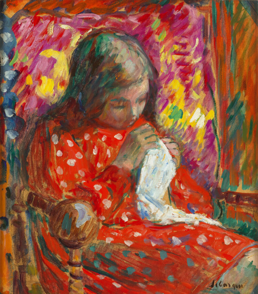 Jeune fille cousant