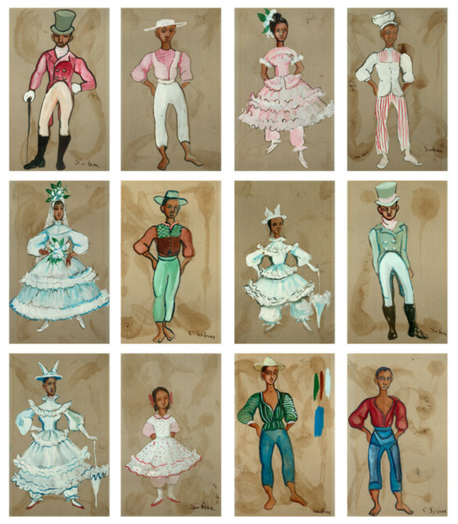 Set of twelve theatrical costume sketches