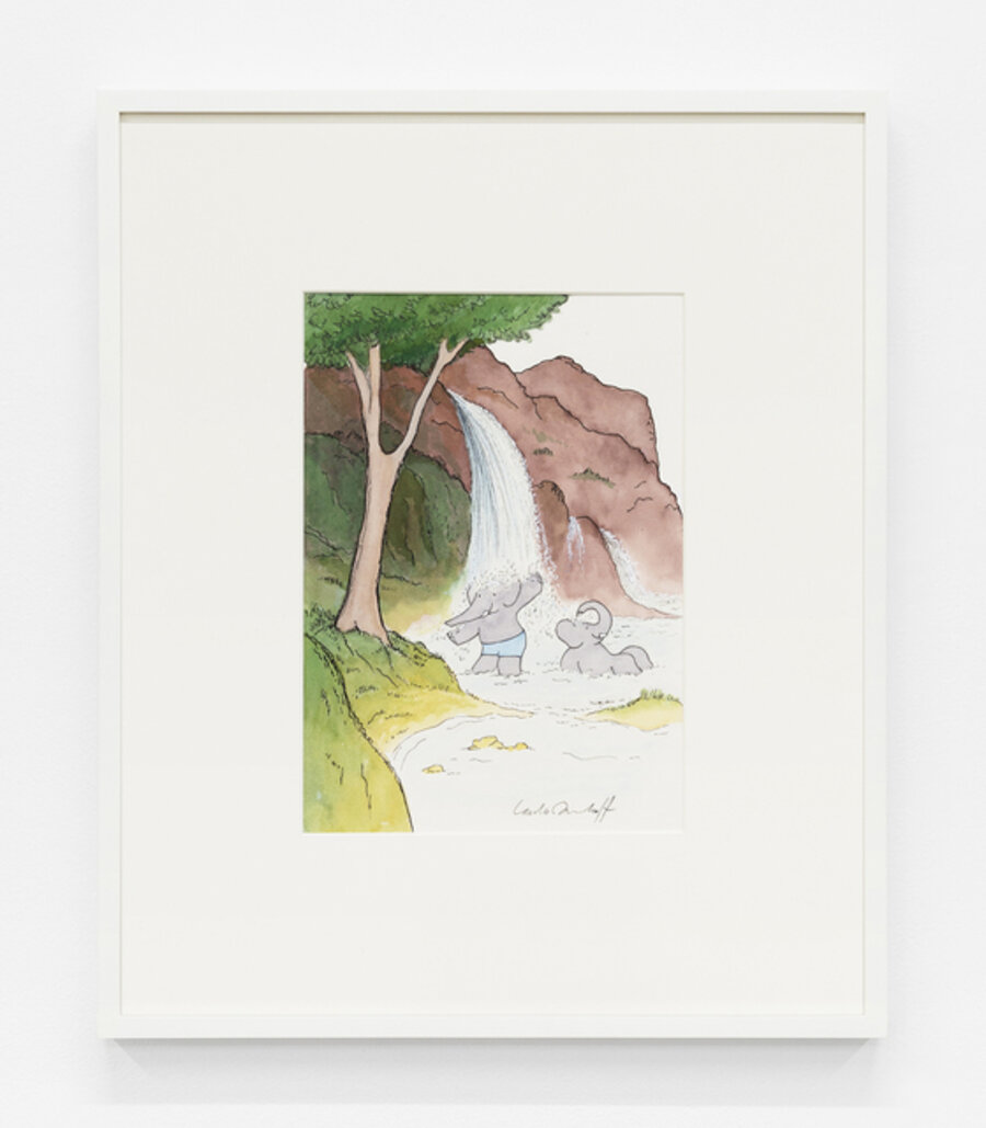 "Thanks to him, they had a shower and a pool to swim and bathe in.", published in Babar on Paradise Island