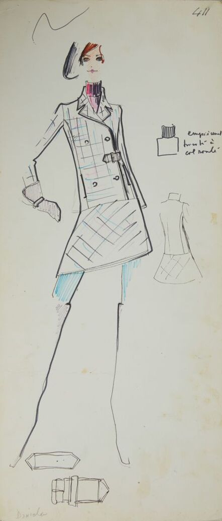 Karl Lagerfeld, ‘Karl Lagerfeld Original Fashion Sketch Ink Pen with Marker Drawing 411 Contemporary Art’, ca. 1963 -1969