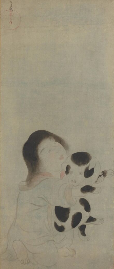Tawaraya Sōtatsu, ‘A Child Holding a Spotted Puppy’, 1600-1630