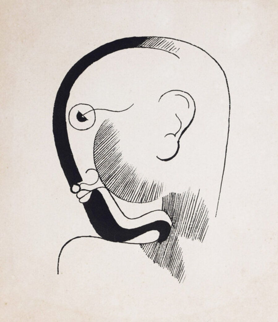 Head in profile with Black Contours