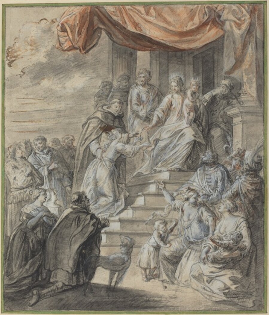Madonna and Child with Rosary and Saint