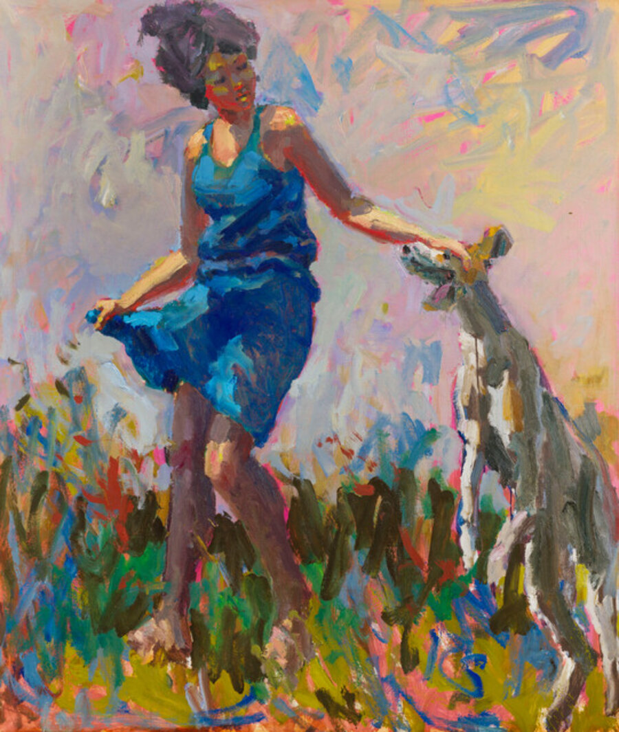 English Pointer on a Welsh Hillside with Classical Nymph