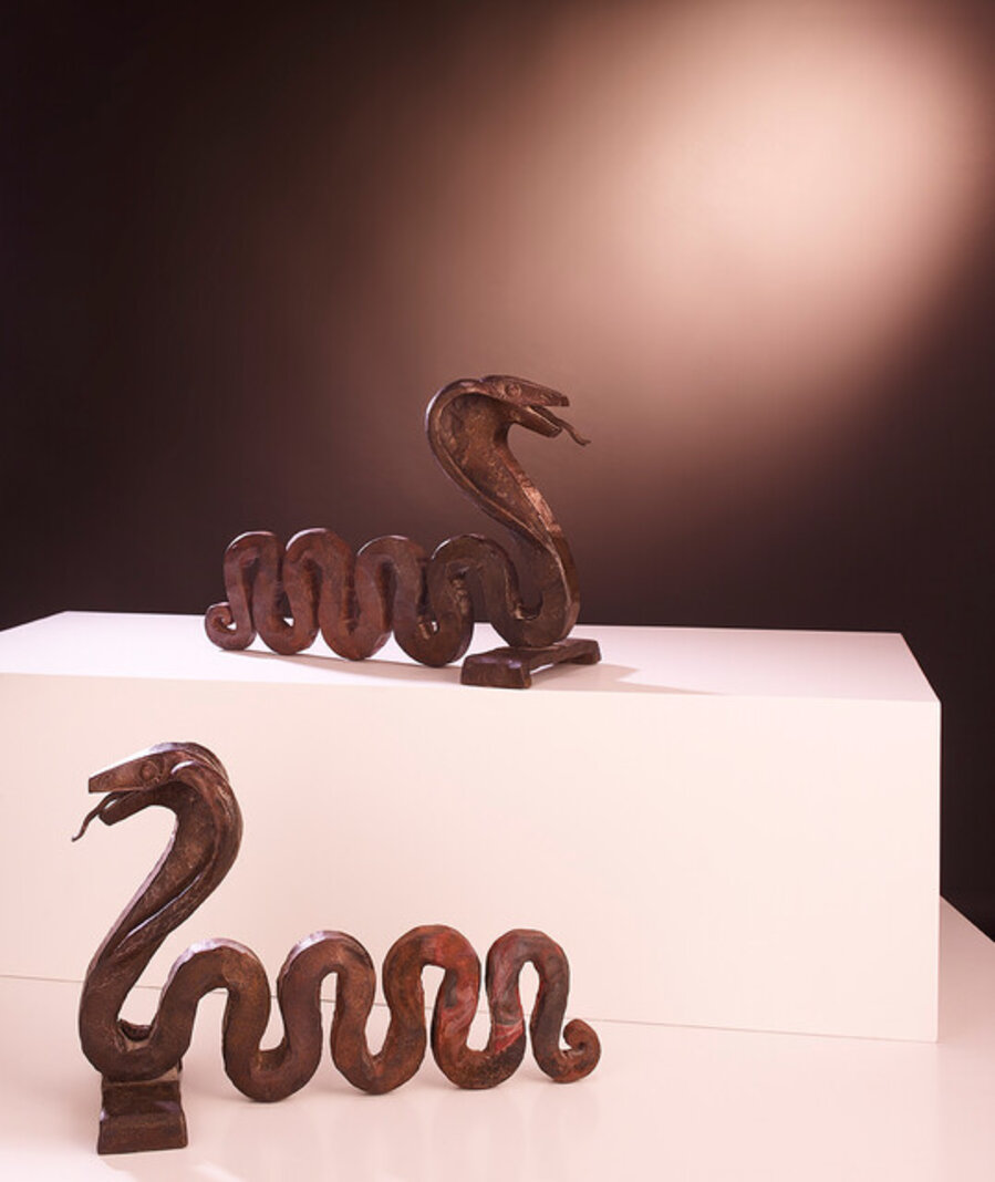 Pair of Exceptional Cobra Andirons by Edgar Brandt
