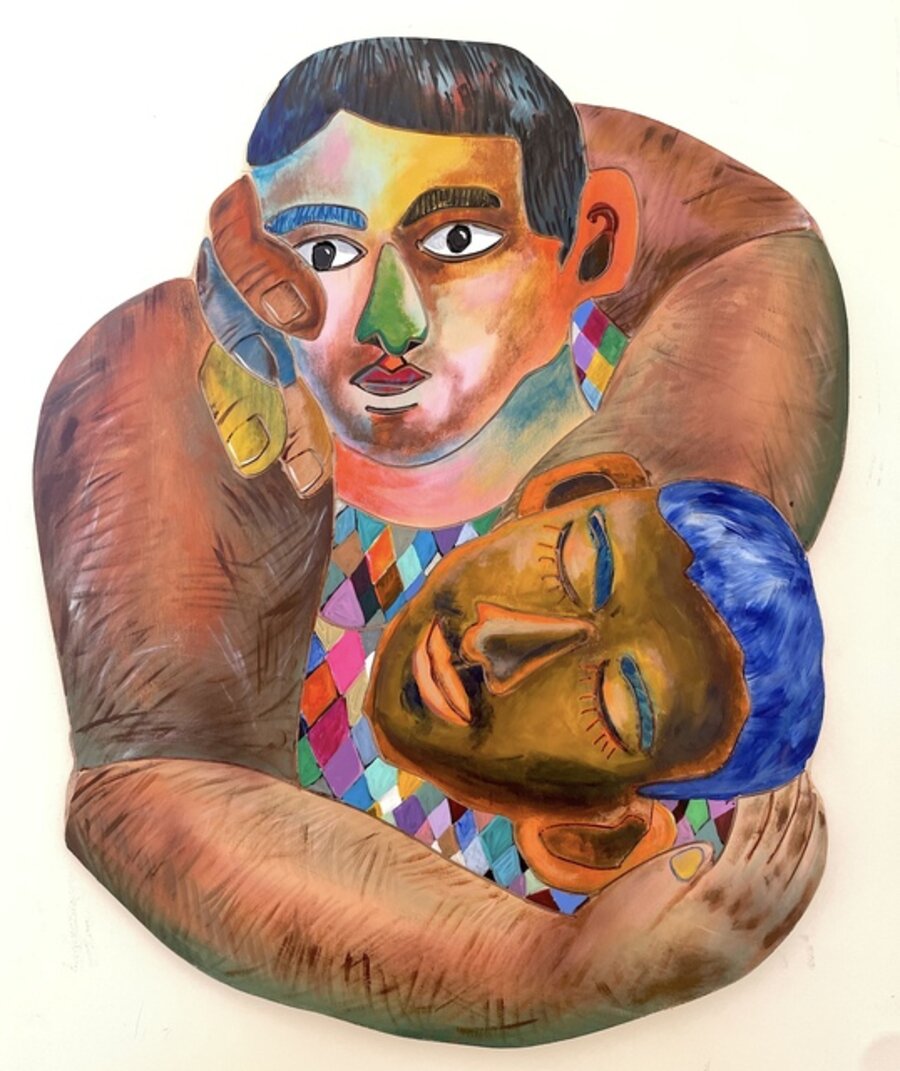 Woodcut Couple Hugging Each Other