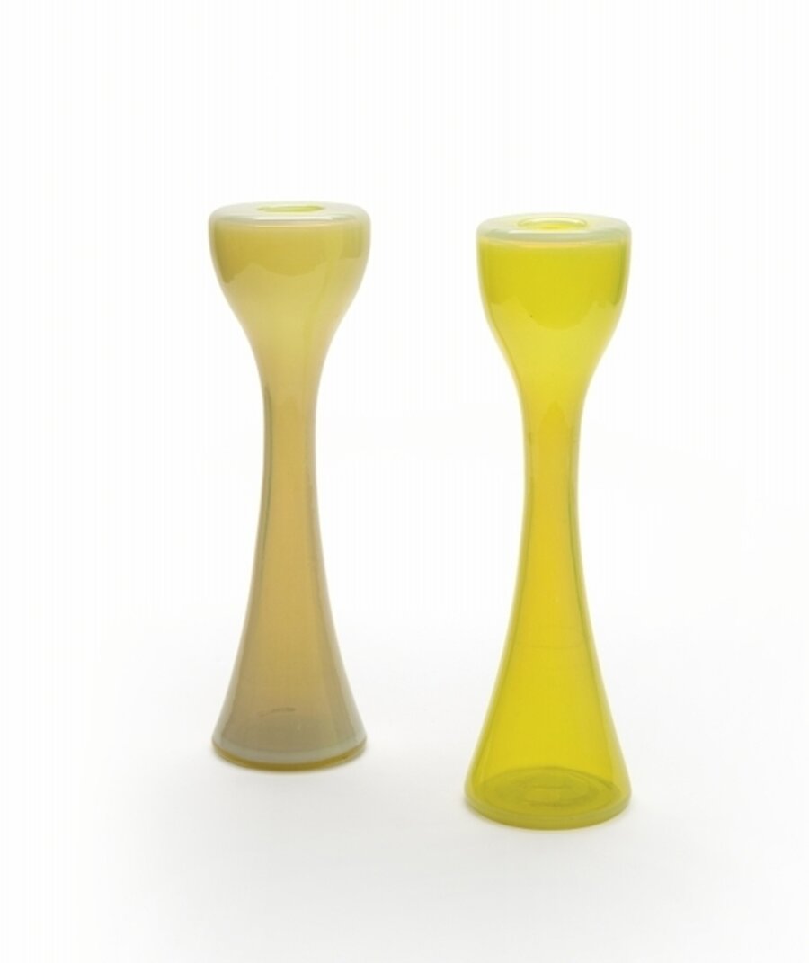 A pair of yellow opaline vases