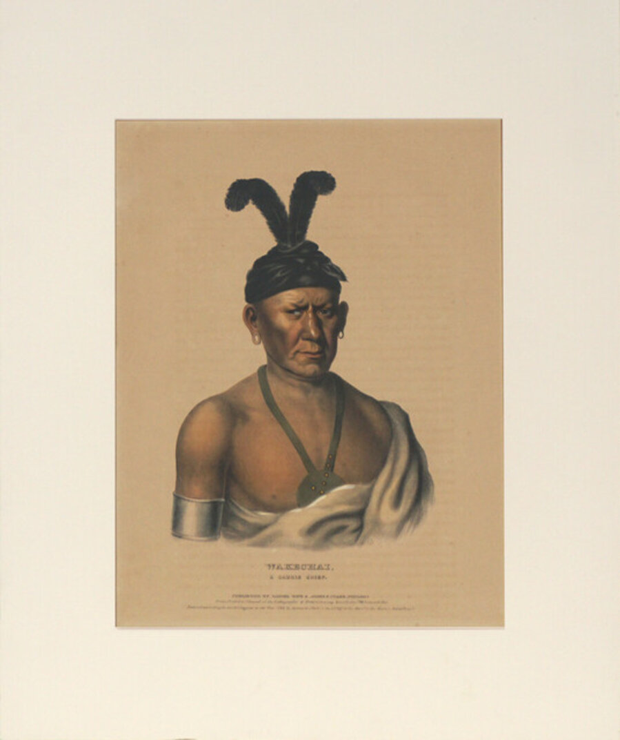 Wakechai (Crouching Eagle) A Saukie Chief Lithograph with Applied Watercolor