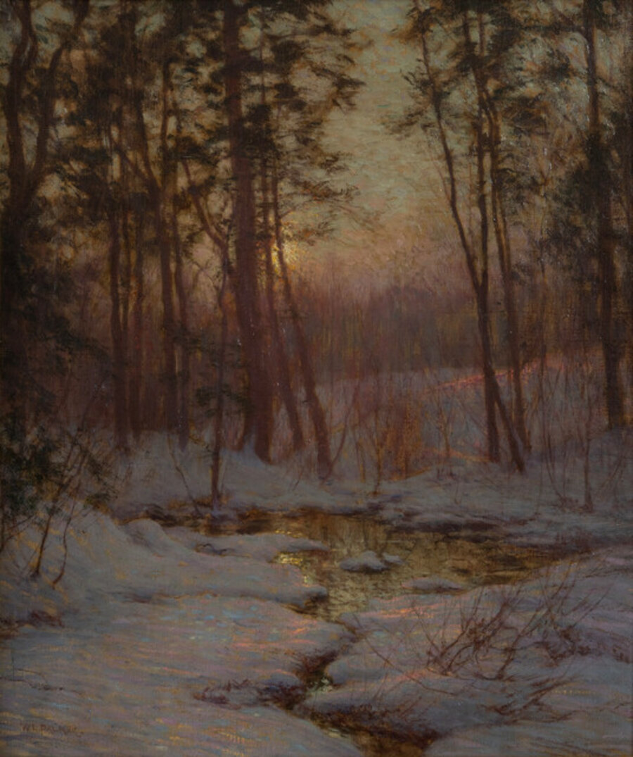Winter Stream at Sunset